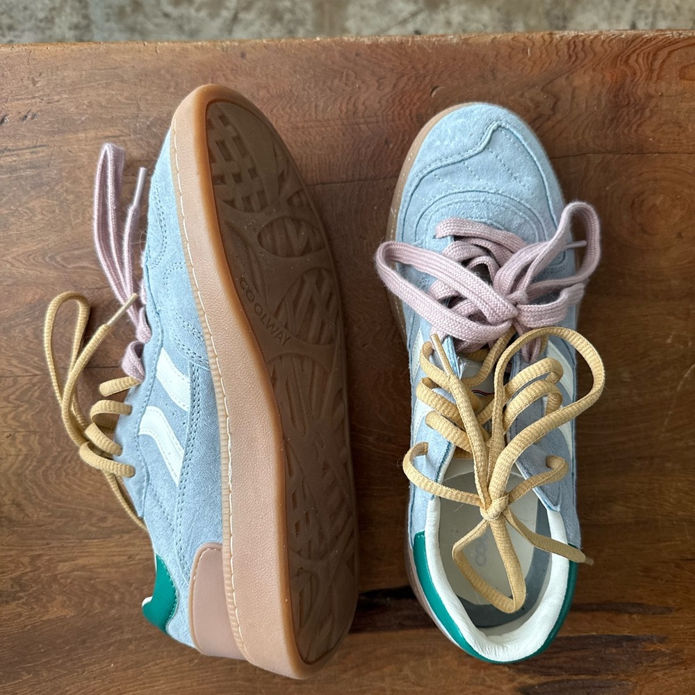 Coolway Light Blue Suede Sneakers with Pink and Tan Laces